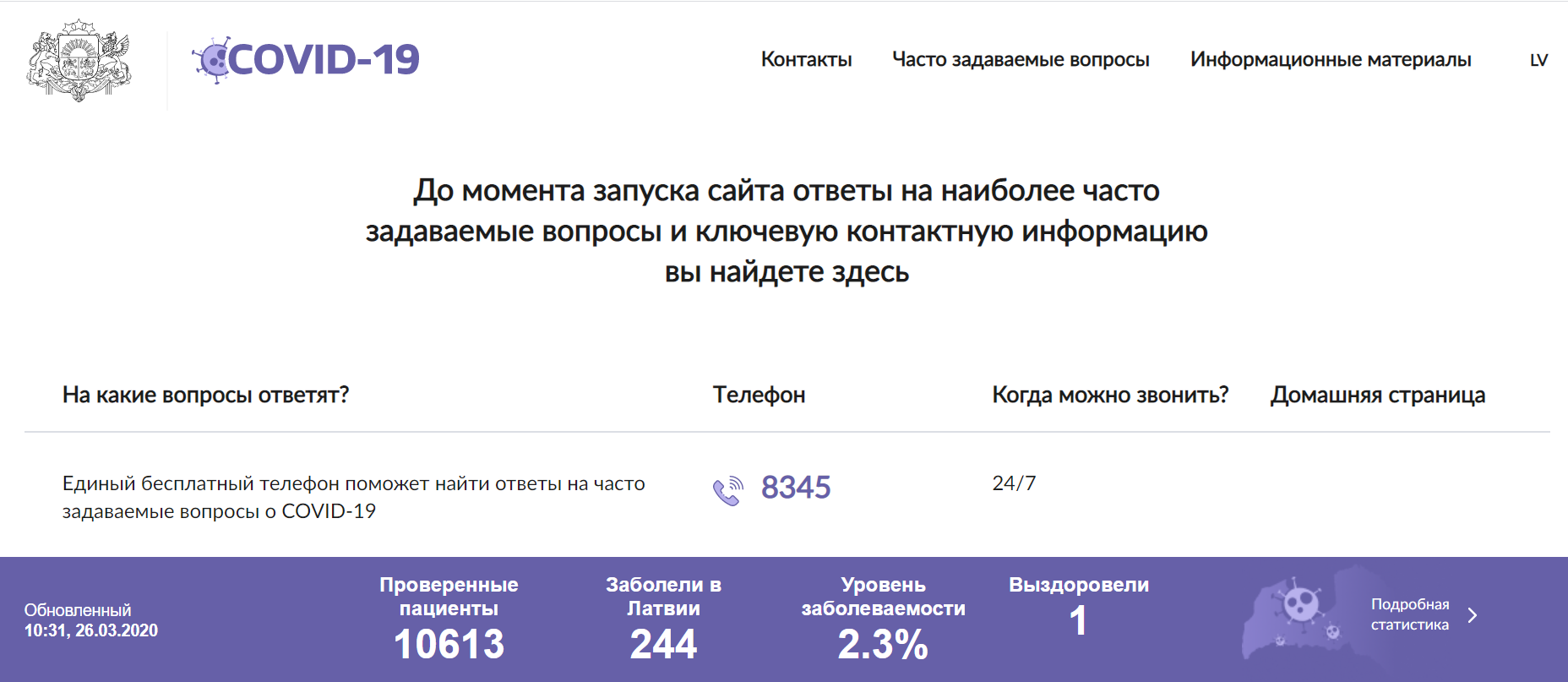 Создан сайт о COVID-19 на латышском и русском языках